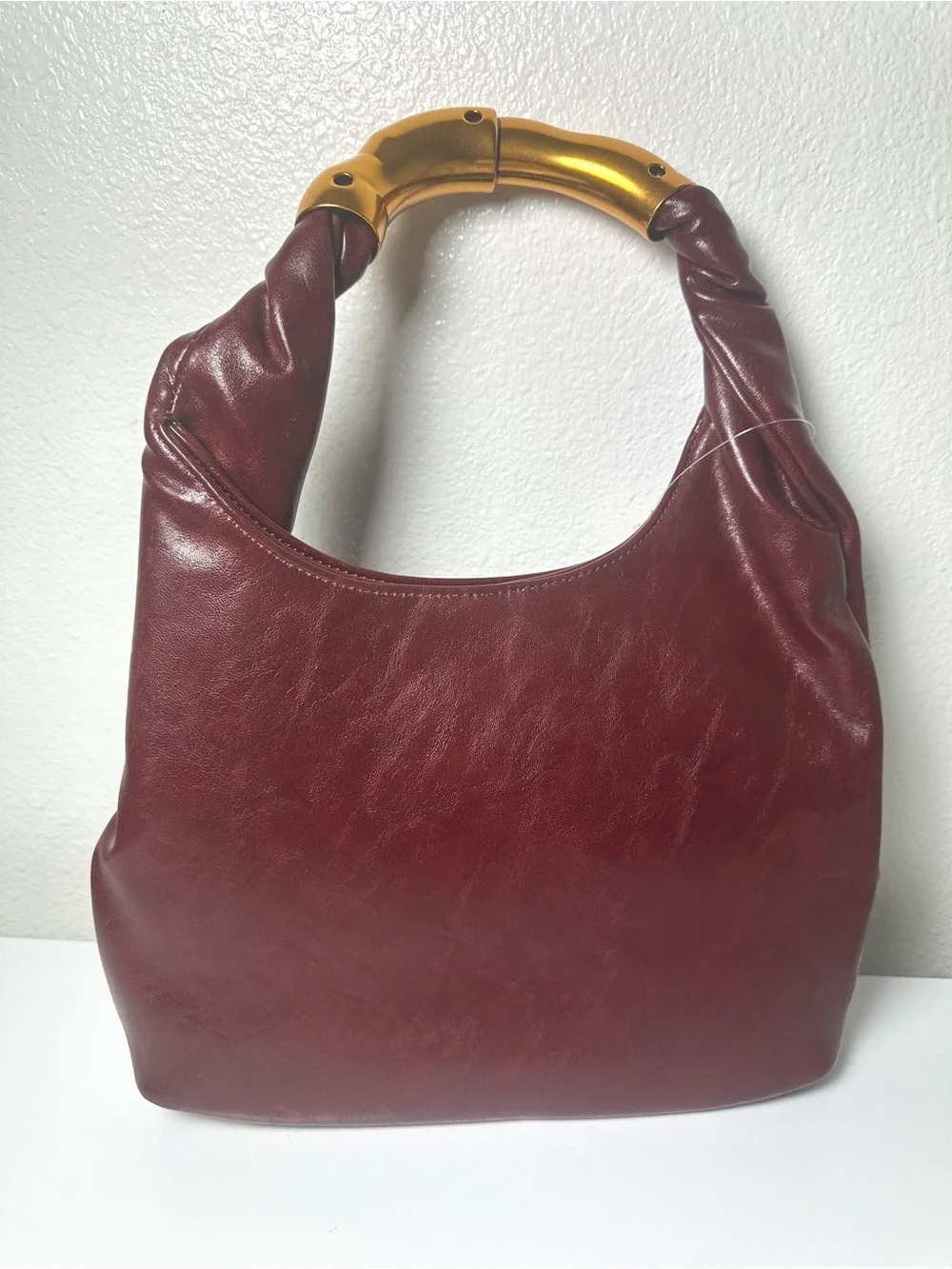 Anthropologie Vegan Leather Gilded Shoulder Bag in Wine NWT